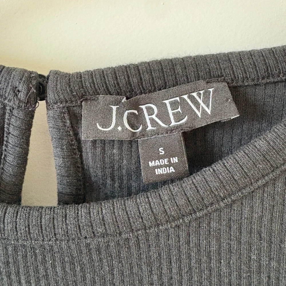 J.Crew Black Ribbed Knit Top Eyelet Puff Sleeves Size S Style BT680